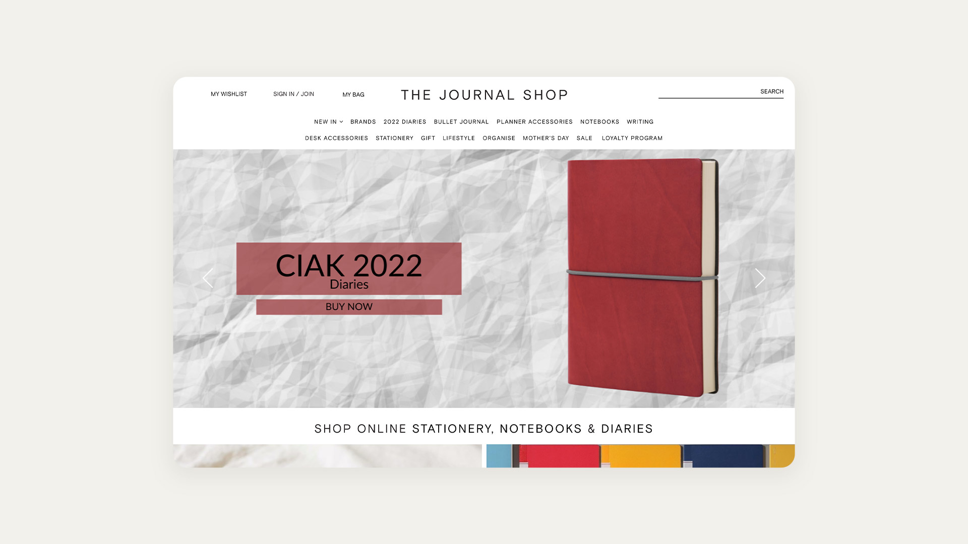 journal shop ecommerce website design